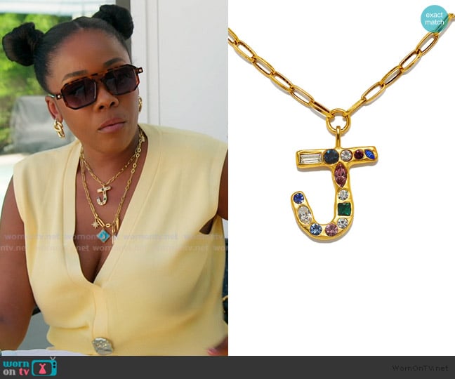 Sequin Emilie Crystal Initial Pendant Necklace worn by Jasmine Goode on The Valley