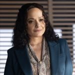 Selena’s paisley print tie-neck blouse on High Potential