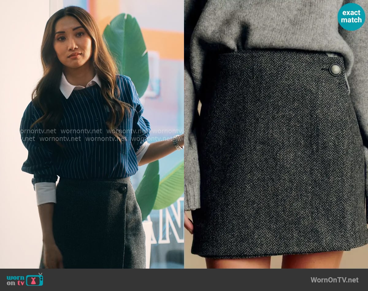 Sezane Laure Skirt in Grey Herringbone worn by Ali Lee (Brenda Song) on Running Point