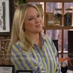 Sharon's blue and yellow striped shirt on The Young and the Restless