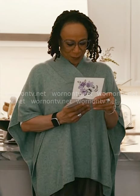 Sharon's green v-neck poncho sweater on Chicago Med