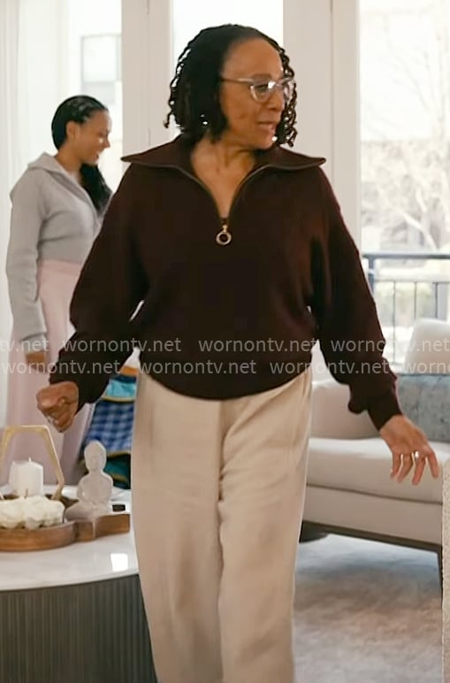 Sharon's purple quarter zip sweater on Chicago Med