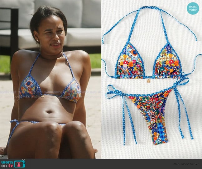 Shein Swim Vcay Printed Halter Neck Bikini Set worn by Mia Calabrese on Summer House