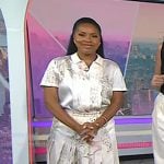 Sheinelle’s ivory printed short sleeve top and pleated skirt on Today