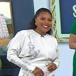 Sheinelle’s white floral long sleeve midi dress on Today