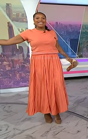 Sheinelle’s orange tee and crinkled skirt on Today
