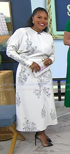 Sheinelle’s white floral long sleeve midi dress on Today