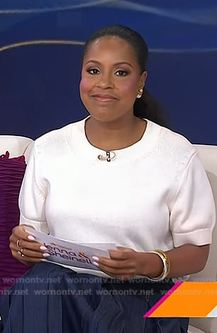 Sheinelle’s white top and belted denim skirt on Today