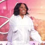 Sherri's white ruffle hem mini dress on Sherri