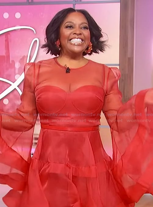 Sherri’s red sheer ruffle mini dress on Sherri