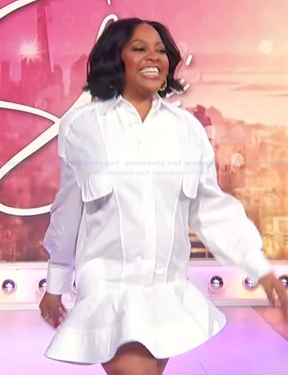 Sherri’s white ruffle hem mini dress on Sherri