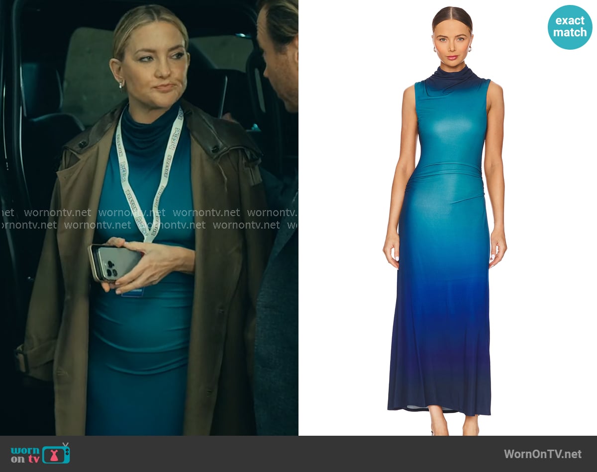Simkhai Aldina Dress in Chromatic Teal worn by Isla Gordon (Kate Hudson) on Running Point