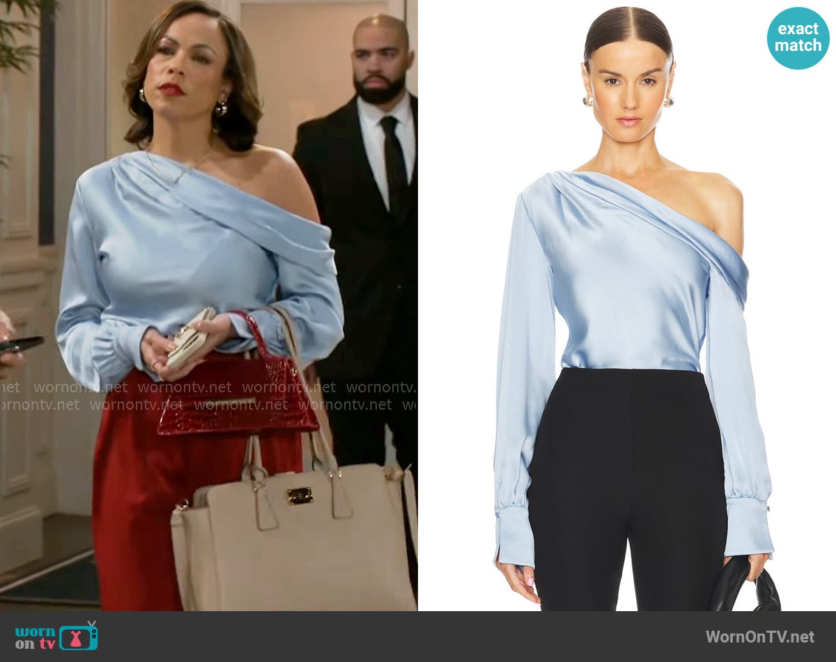 Simkhai Alice One-Shoulder Top in Sky Blue worn by Nicole Dupree Richardson (Daphnee Duplaix) on Beyond the Gates