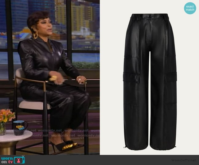 Simkhai Luxe Vegan Leather Cargo Pants worn by Taraji P. Henson on Live with Kelly and Mark