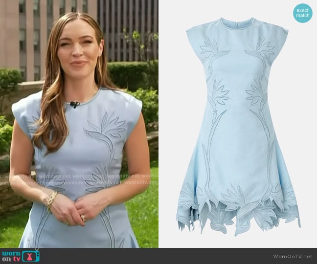 Simkhai Raquel Embroidered Mini Dress worn by Emily Orozco on Access Hollywood
