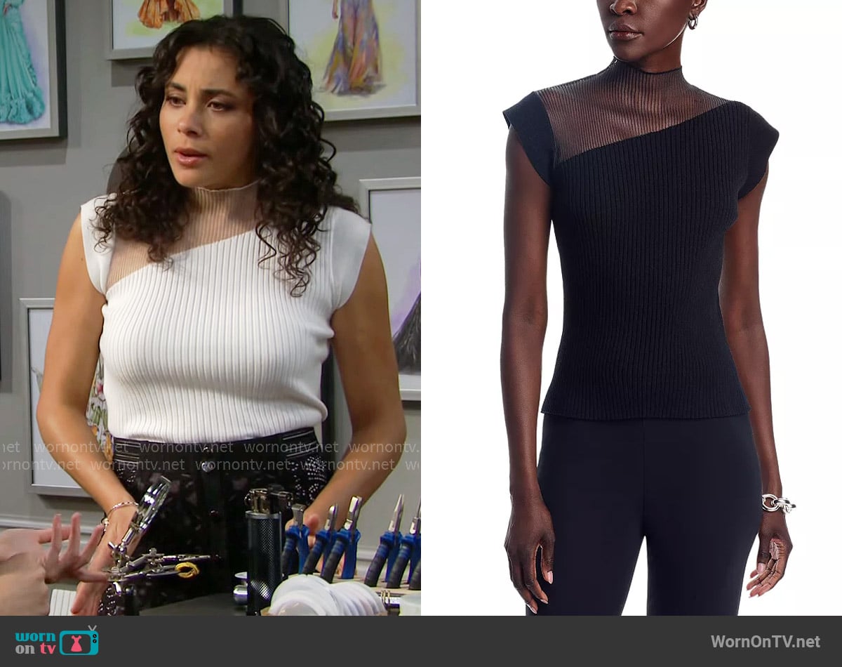 Sioni Mesh Inset Ribbed Sweater worn by Daphne Rose (Murielle Hilaire) on The Bold and the Beautiful