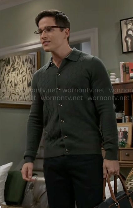 Smitty’s green collared cardigan on Beyond the Gates