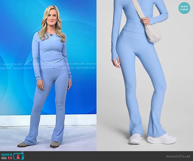 Spanx Micro Flare Pant in Petal Blue worn by Kelsea on Today