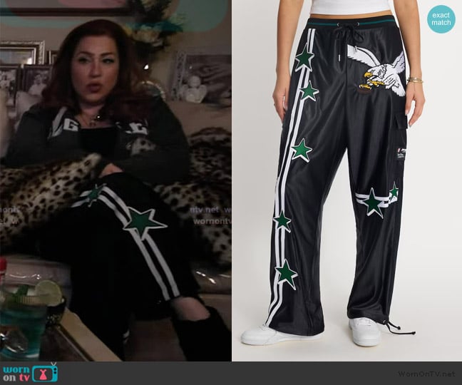 Starter Unisex Philadelphia Eagles Off Season Black Track Pants worn by Melissa Schemmenti (Lisa Ann Walter) on Abbott Elementary