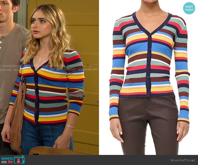 Staud Cargo Striped Cardigan worn by Holly Jonas (Ashley Puzemis) on Days of our Lives