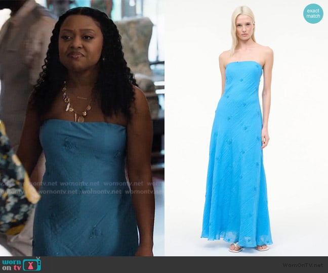 Staud Cassie Dress Pacific worn by Janine Teagues (Quinta Brunson) on Abbott Elementary