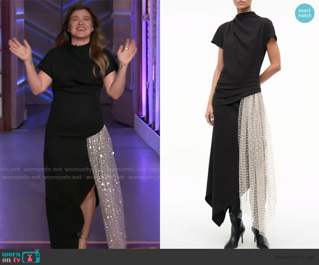 Staud Effie Draped High-Low Dress worn by Kelly Clarkson on The Kelly Clarkson Show