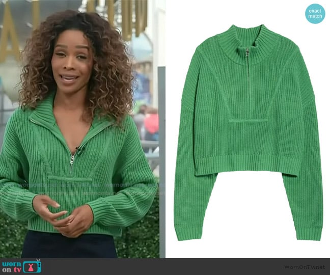 Zuri’s green cropped sweater on Access Hollywood