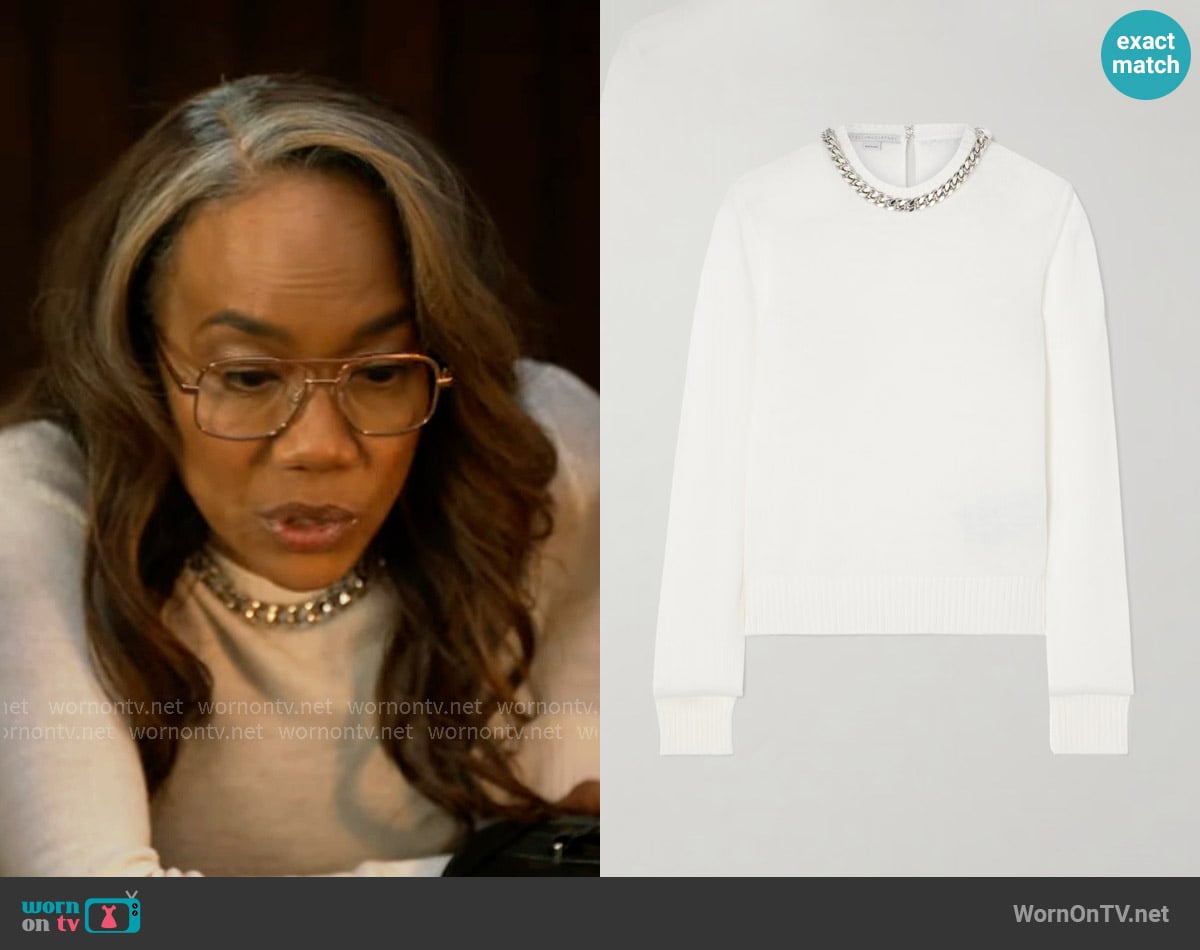 Stella McCartney Falabella Chain-embellished Wool Sweater In White worn by Amanda Wagner (Sonja Sohn) on Will Trent