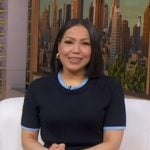 Stephanie's navy contrast trim short sleeve sweater on Good Morning America