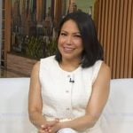 Stephanie's white tweed top and pleated skirt on Good Morning America