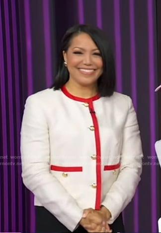 Stephanie’s white contrast trim jacket on Good Morning America