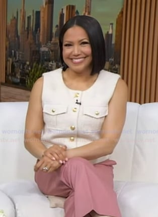 Stephanie’s white tweed vest on Good Morning America