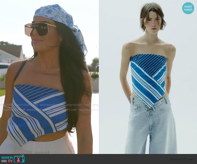  Striped Linen Blend Bandeau Top Zara worn by Rosie DiMare on The Real Housewives of Rhode Island