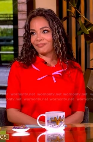 Sunny’s red tie neck top on The View