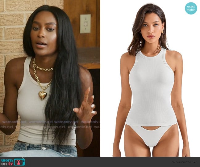 Suuksess Padded Cotton Ribbed Tank Tops High Neck Racerback worn by Ciara Miller on Summer House