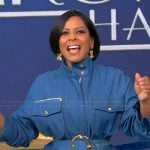 Tamron’s blue jacket and skirt on Tamron Hall Show