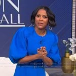 Tamron's blue belted dress on Tamron Hall Show