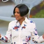 Tamron's white floral shirtdress on Tamron Hall Show