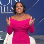 Tamron's pink off shoulder dress on Tamron Hall Show