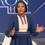 Tamron's blue tie neck mini dress on Tamron Hall Show