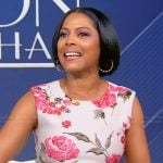 Tamron's white floral sleeveless dress on Tamron Hall Show