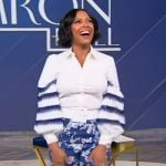 Tamron’s embroidered blouse and floral pants on Tamron Hall Show