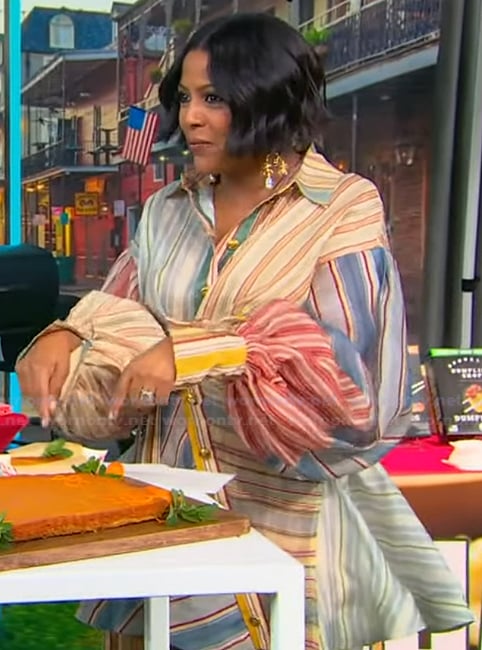 Tamron's mixed stripe mini dress on Tamron Hall Show