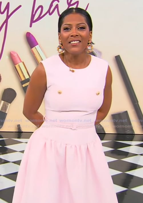 Tamron’s pink belted dress on Tamron Hall Show