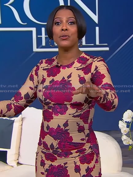 Tamron's pink floral print long sleeve dress on Tamron Hall Show