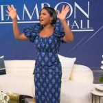 Tamron's blue printed puff sleeve dress on Tamron Hall Show