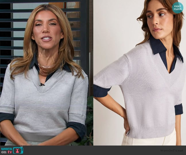 Adrianna’s gray contrast sweater top on Access Hollywood