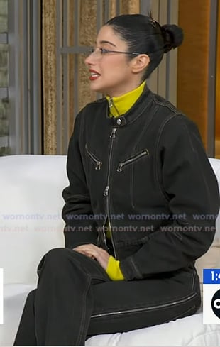 Taylor Ortega’s black zip denim jacket on Good Morning America