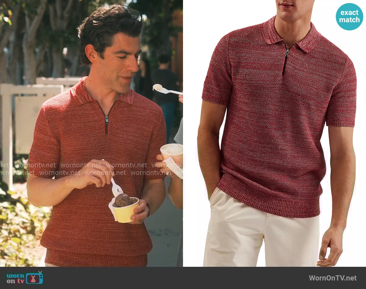 Ted Baker Blossam Textured Quarter Zip Polo Shirt worn by Lev Levenson (Max Greenfield) on Running Point