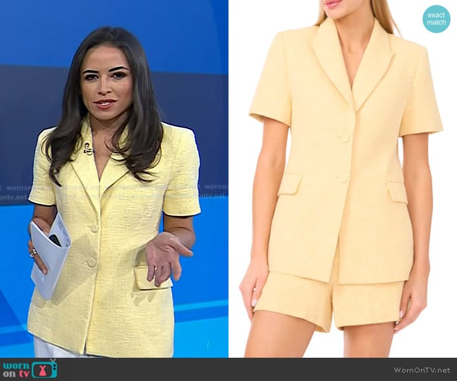 Ted Baker Eugenia Short Sleeve Cotton Blend Tweed Jacket in Creamed Corn worn by Kaylee Hartung on Today